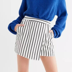 Urban Outfitters Wrap Front Striped Mini Skirt Linen Blend Womens Size Small
